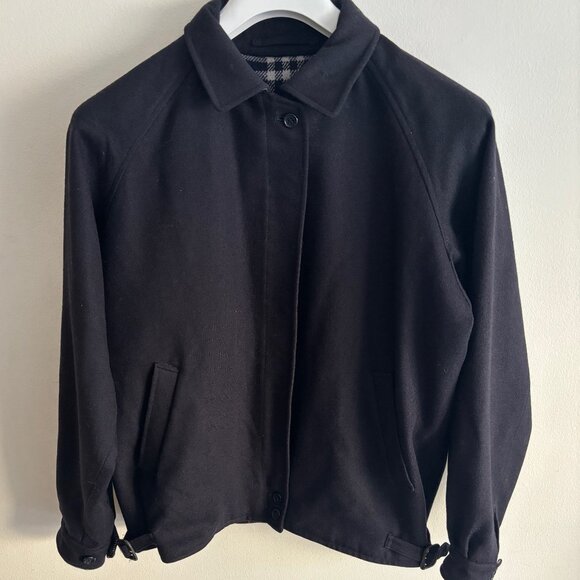 Vintage Burberry England Navy Blue Wool Blouson Zip Jacket Nova Check - 10 - Picture 1 of 16